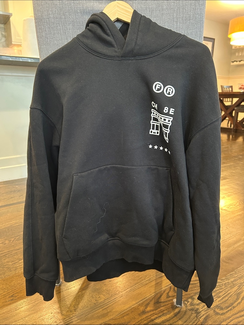 H&M Black Pullover Hoodie with White Graphic